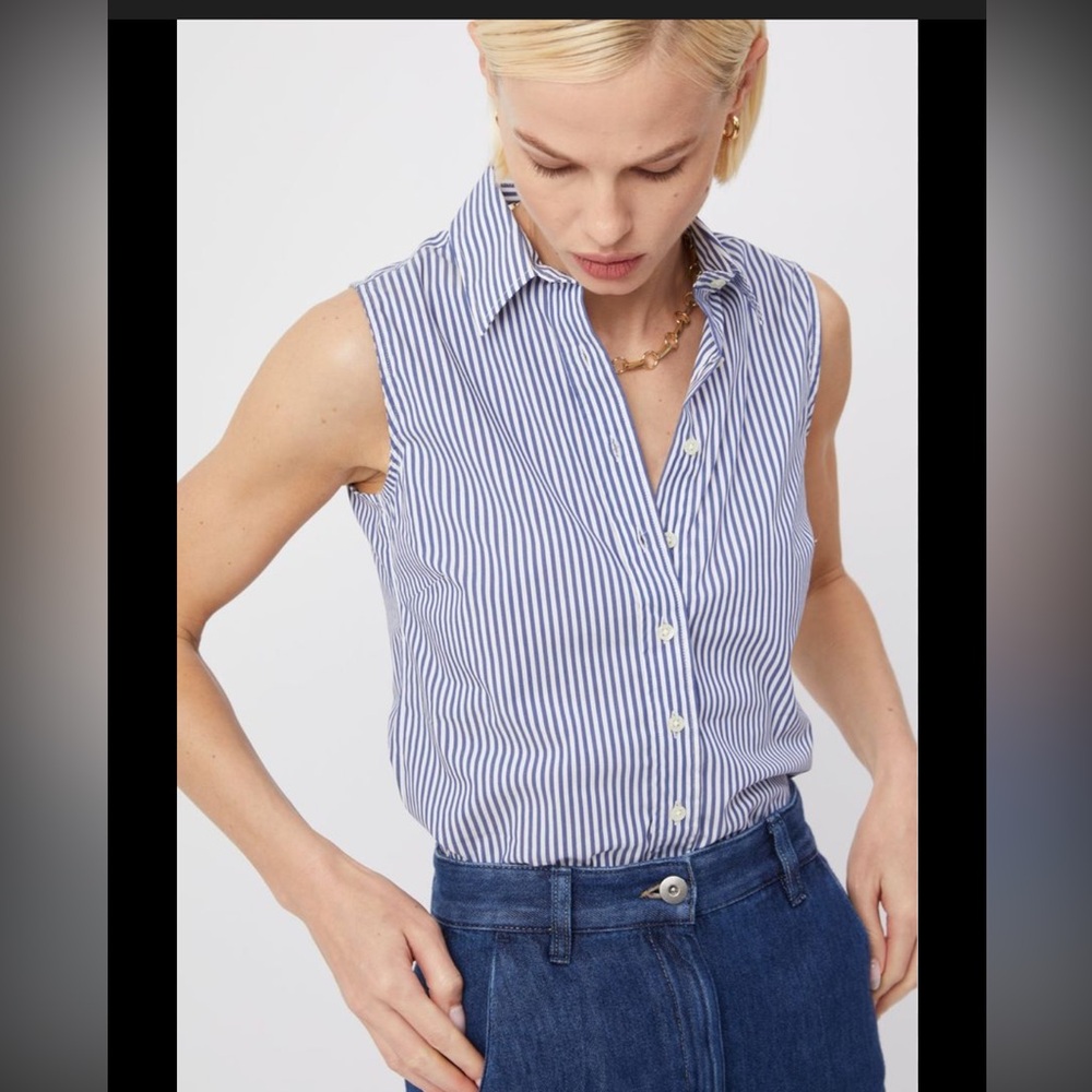 Van Heusen Blue and White Striped Sleeveless Button-Up